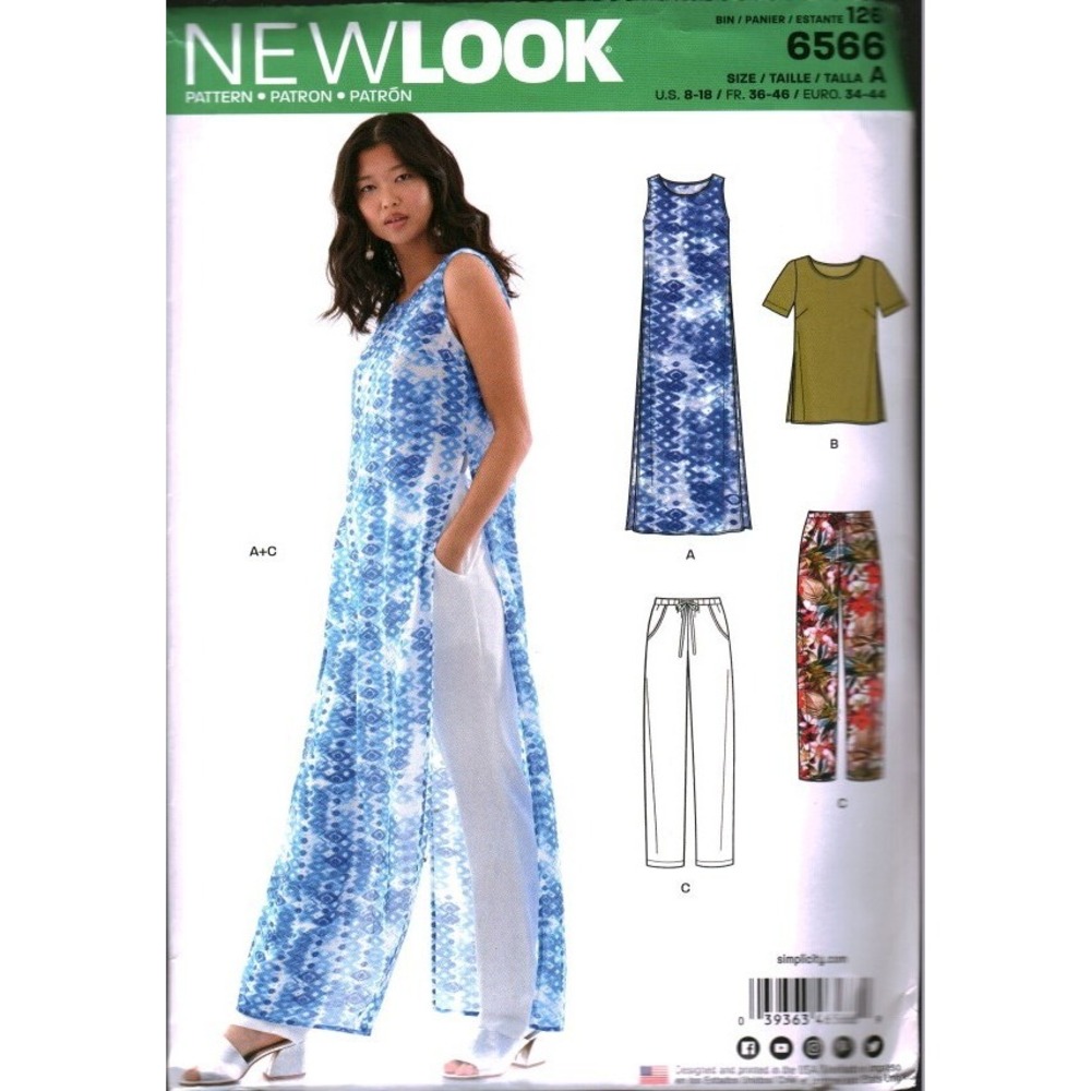 New Look 6566 Sewing Pattern Misses Maxi Tunic Top Pants Size 8-18 Uncut